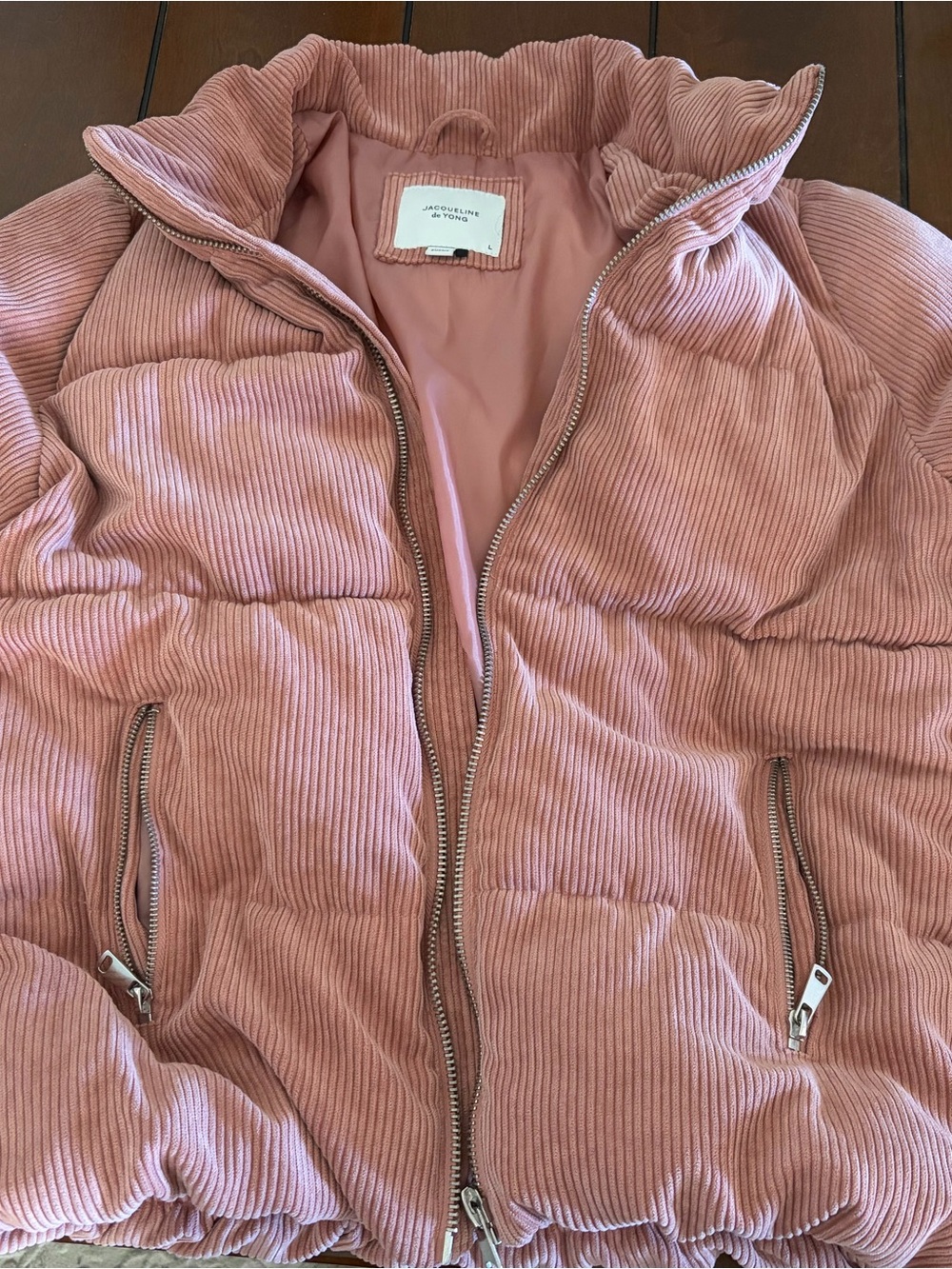 Jacqueline de Yong Blush Pink Corduroy Puffer Jacket